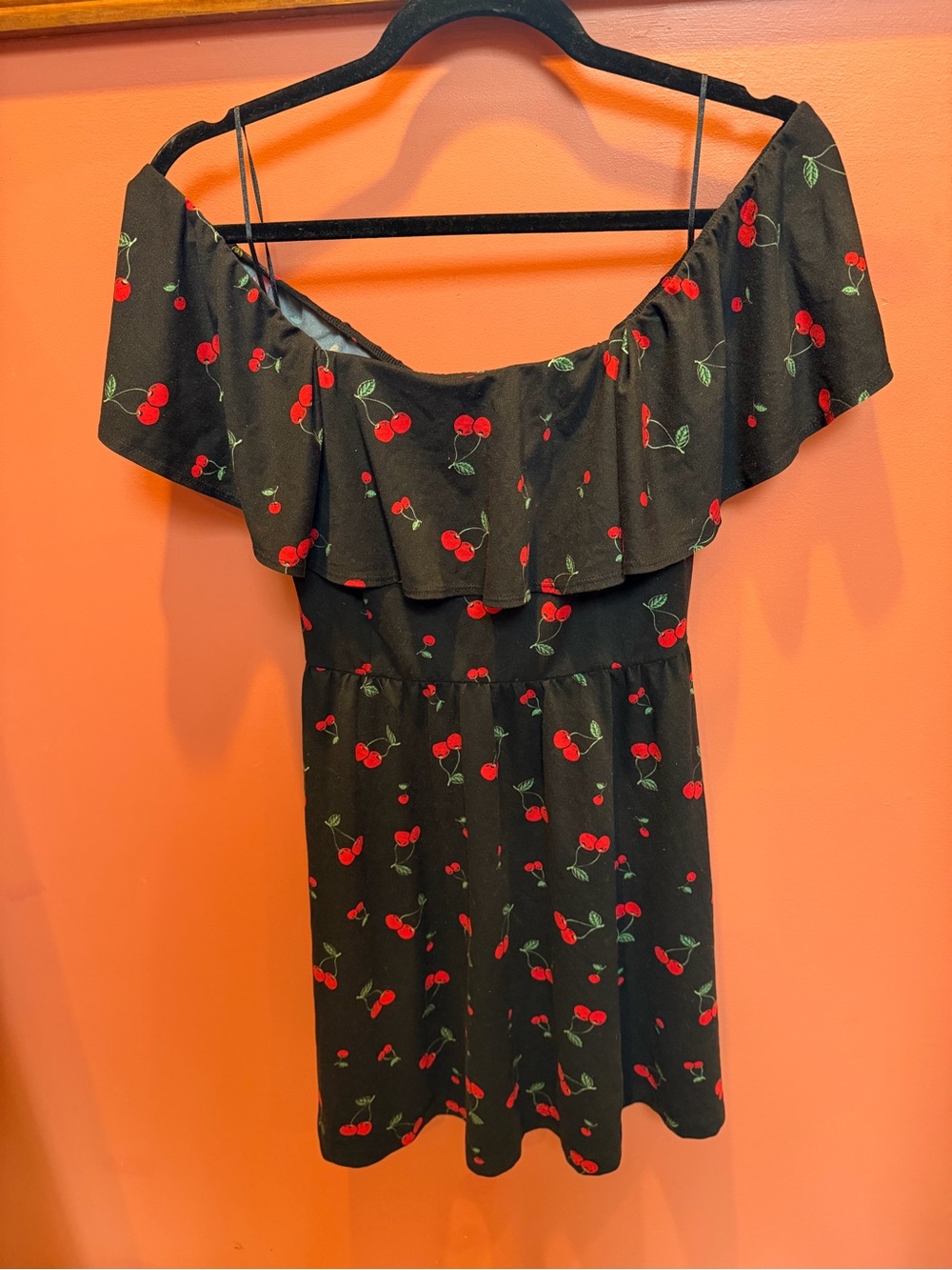 nine britton Black Off-Shoulder Cherry Print Dress
